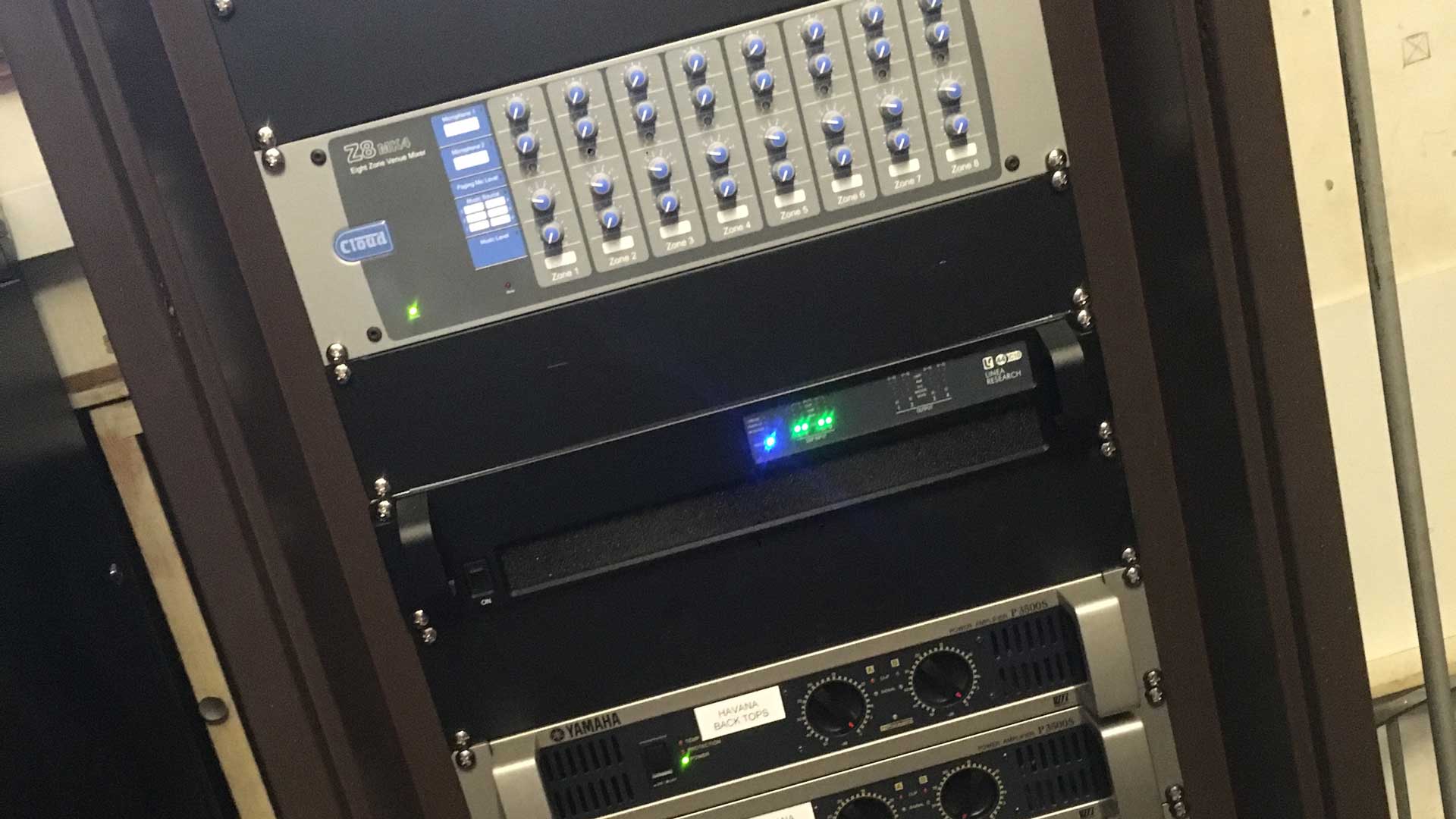Amplifier & zone control rack in hospitality venue