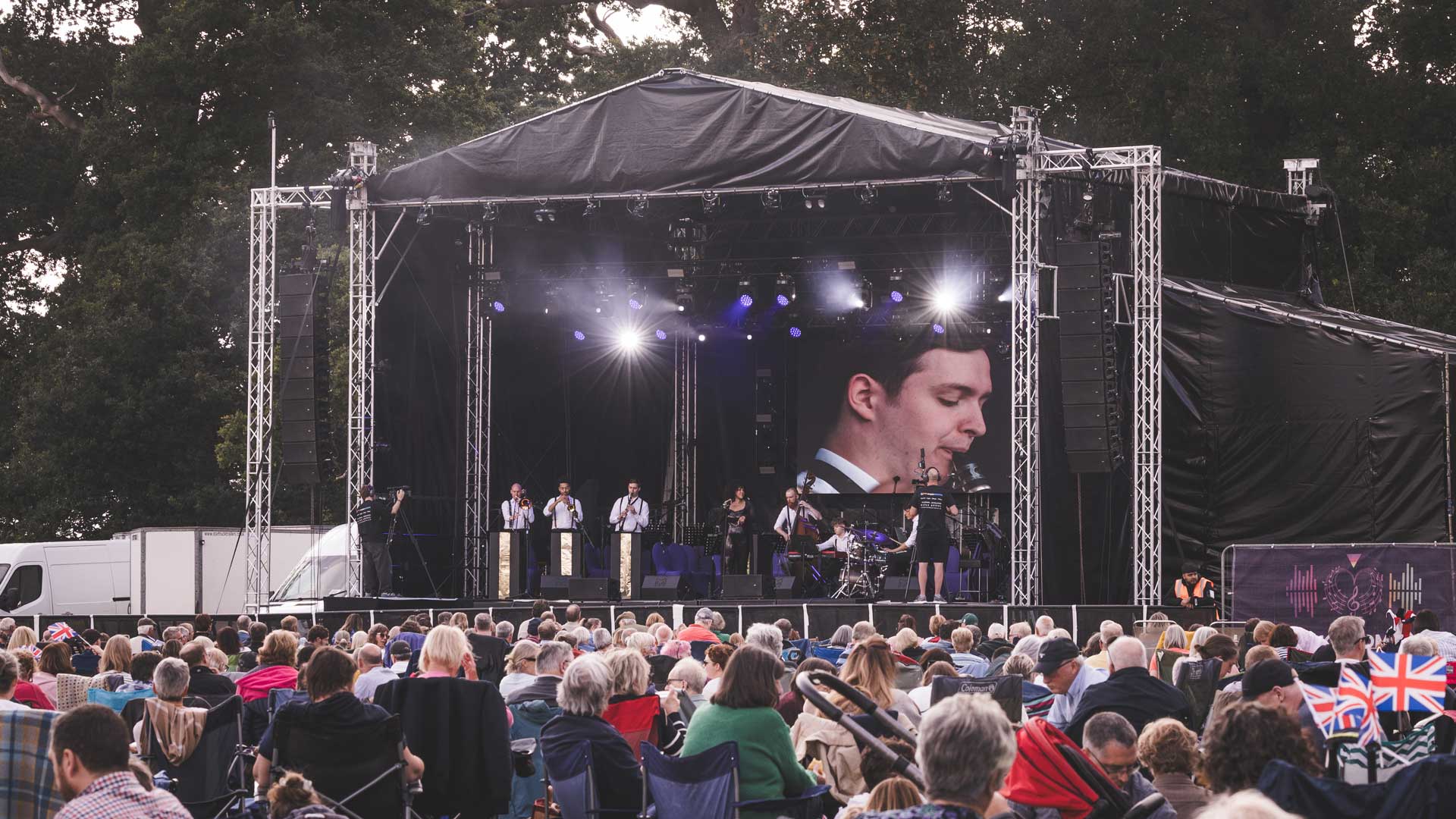 Attingham June 2025 Jazz Band Performing on Large Outdoor Stage with audience watching