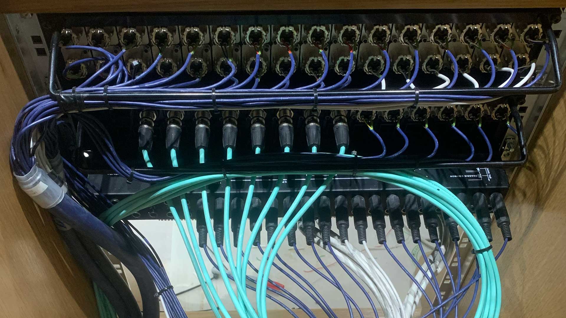 Bespoke wiring for a custom studio patch bay