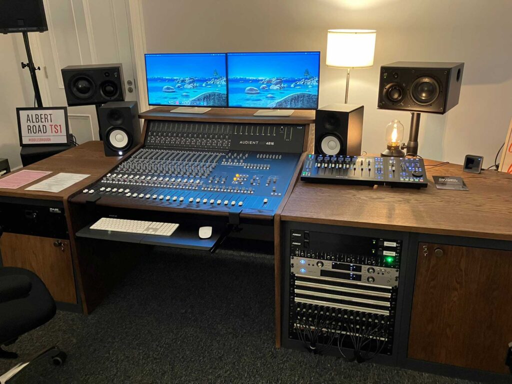 Audient ASP 4816 Mixing console in place on the custom studio furniture for the client